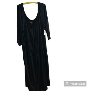 Womens Dress Black Midi Supersoft Slit Off Shoulder Blouson NWT Torrid